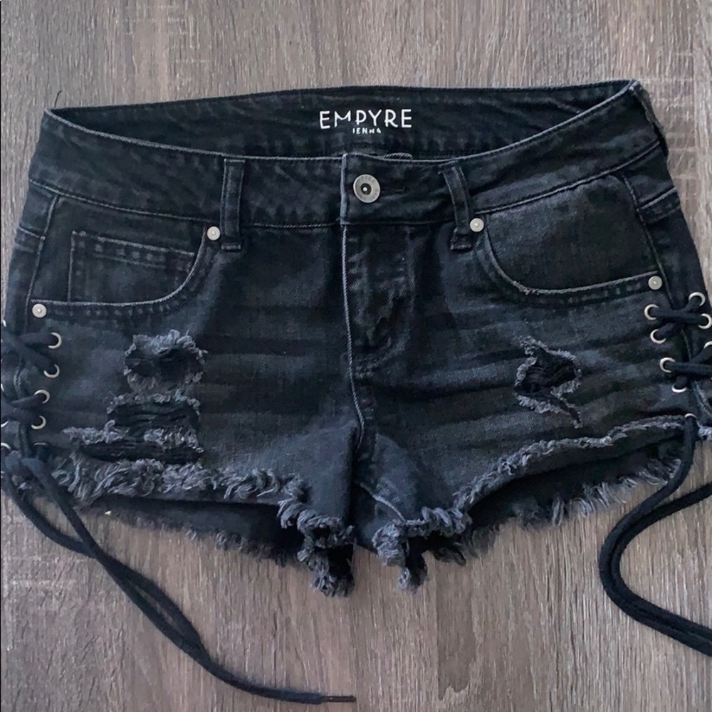Empyre Lace-Up Low-Rise Denim Shorts